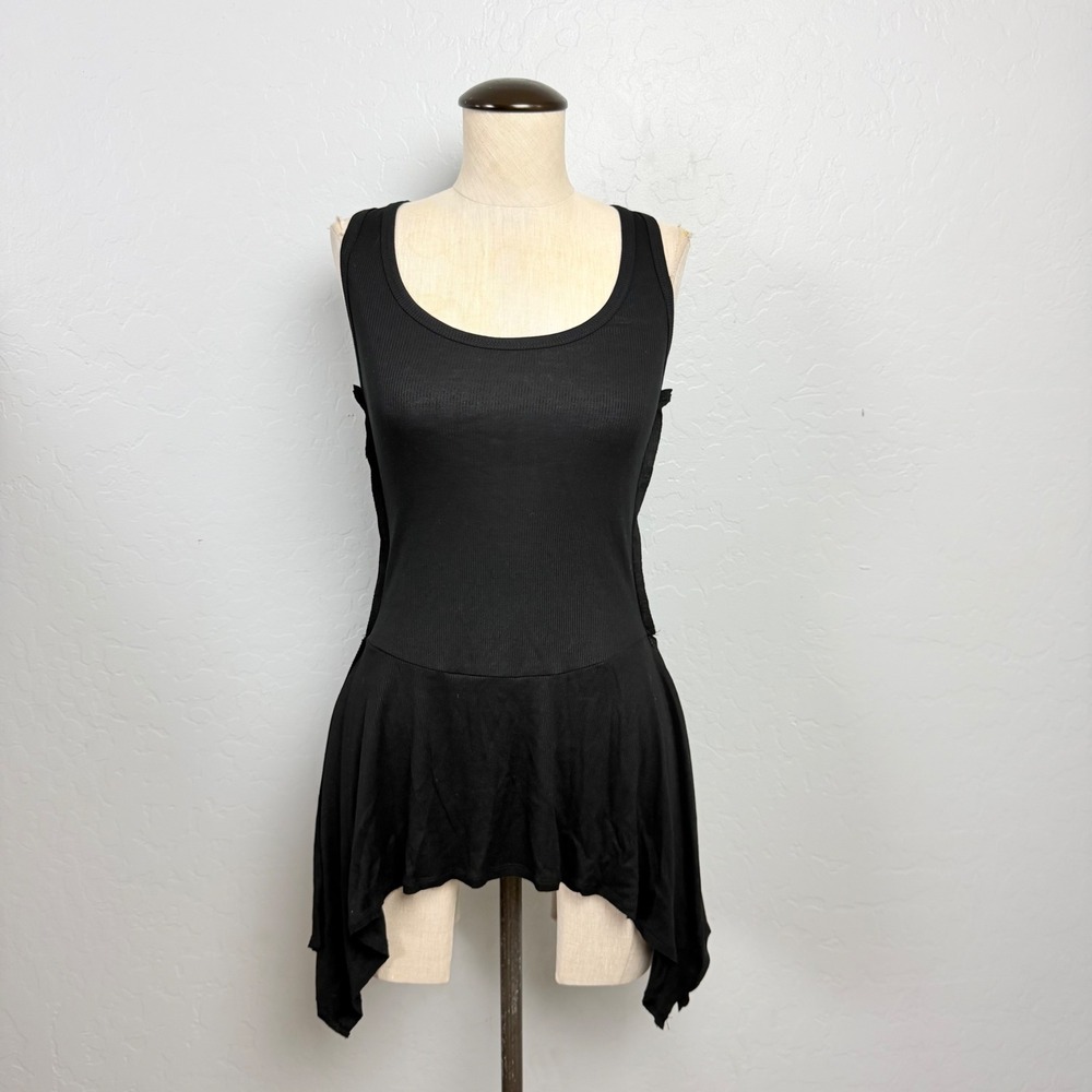 FP Movement Free People Black Ribbed Peplum asymmetrical Racerback Tank Top XS